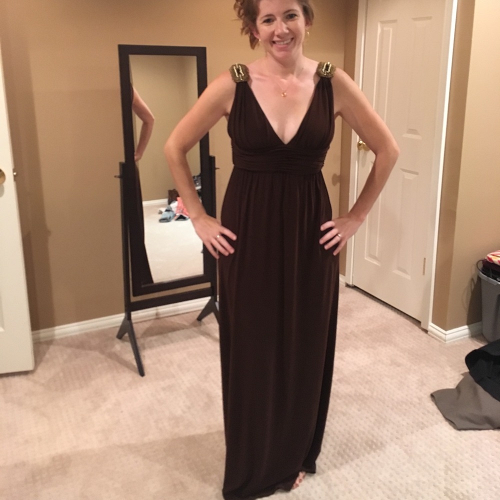 Brown floor length Grecian gown